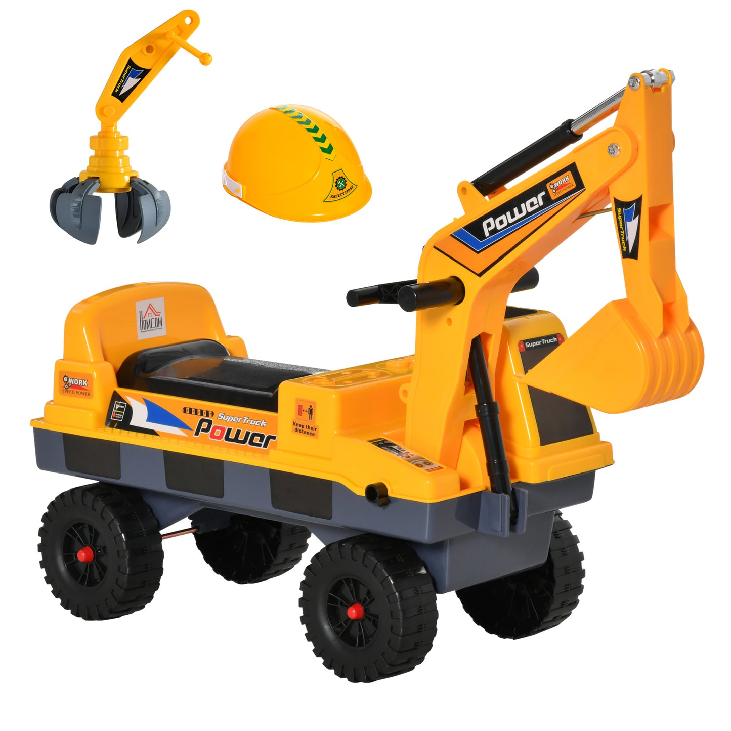 Carousel No Power Ride on Excavator Digger Music Light for 2-3 Years Old Yellow HOMCOM