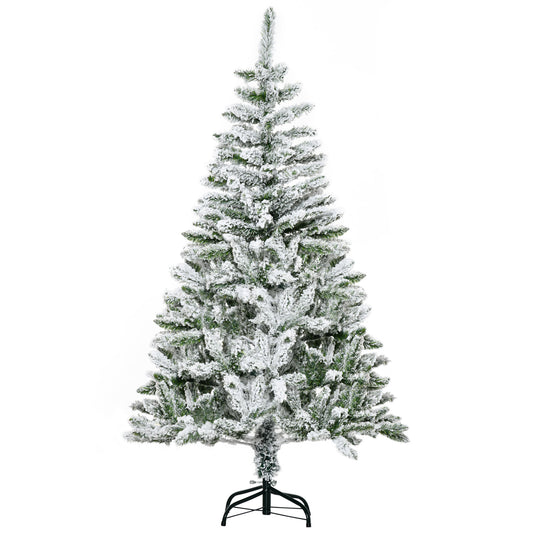 Carousel 5ft Snow Flocked Artificial Christmas Tree w/ Realistic Branch Tips HOMCOM