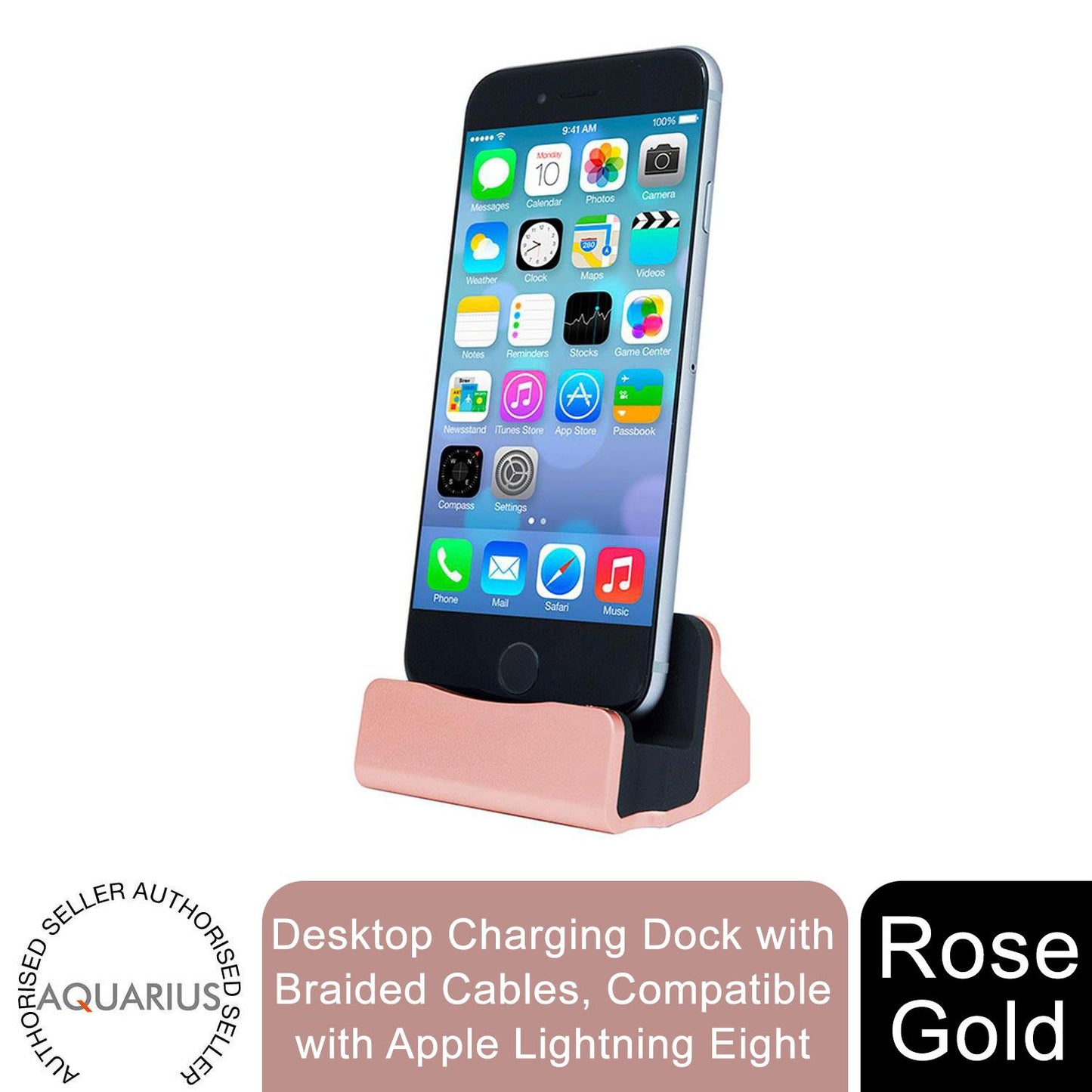 Aquarius Aquarius Desktop Charging Dock with Braided Cables, Rose Gold Rose Gold