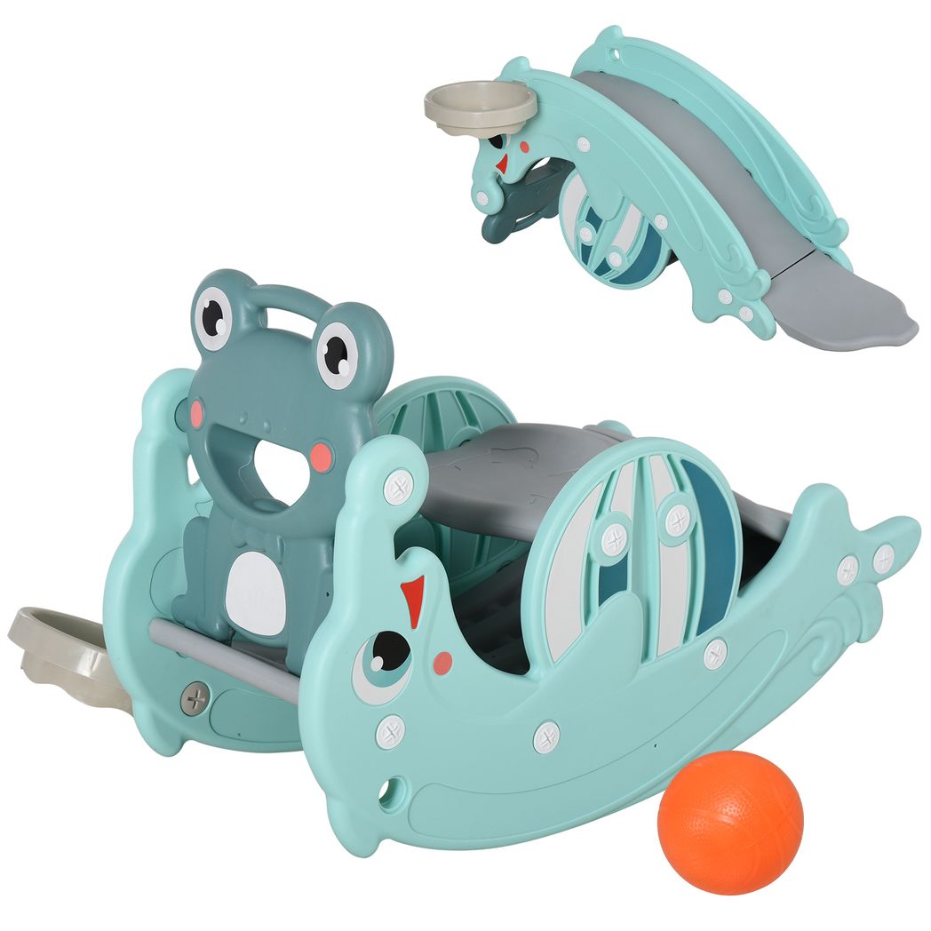 Carousel 3-in-1 Baby Rocking Horse Portable Slide Basketball Hoop, Age 3-5 HOMCOM